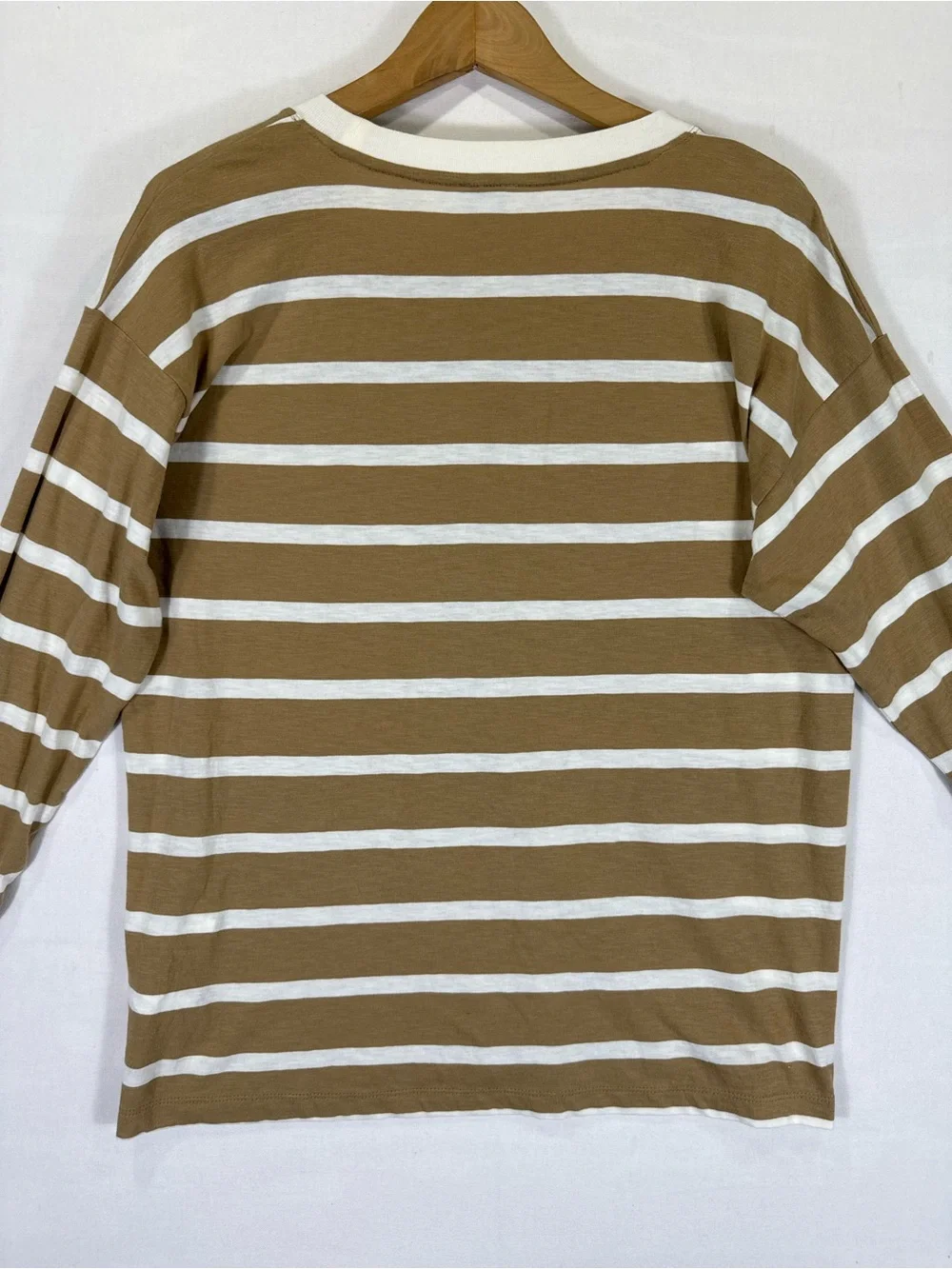 J. Crew Men's Striped Long Sleeve Tee in Cream and Brown